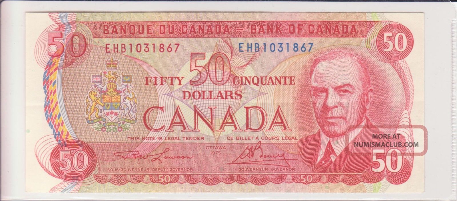 1975 50 Dollar Note Bank Of Canada Ehb Prefix Crisp