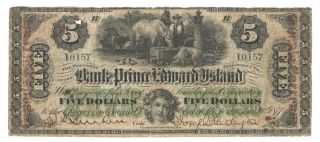 Rare 1877 Bank Of P.  E.  I.  $5 Prince Edward Island Red Overprint Canada Currency photo