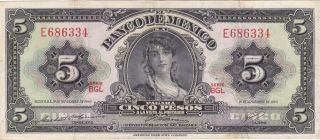 Mexico: Banco De Mexico 5 Pesos,  19 - 11 - 1969,  Series Bgl,  P - 60j,  Abnc photo
