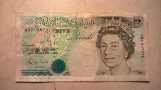 English Five Pound Bill 1990 photo