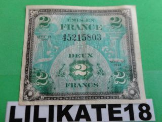 France - $2 Francs Allied Military Currency Note - 1944 Circulated photo