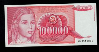 Yugoslavia 100000 Dinara 1989 Pick 97 Au - Unc. photo