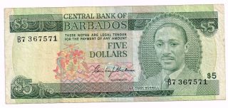 1975 Barbados Five Dollars Note - P32a photo