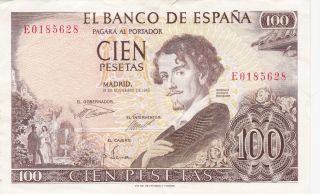 1965 Spain 100 Pesetas Banknote photo