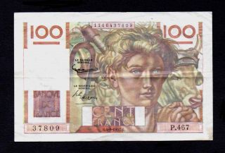 100 Francs Paysan 4 - 9 - 1952 Banque De France Vf, photo