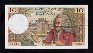 10 Francs Voltaire 4 - 2 - 1971 Banque De France Vf, photo