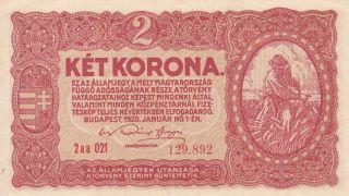 2 Korona From 1920 From Hungary,  Vf,  Crispy Historic Note photo