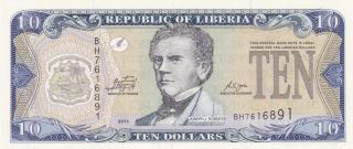 10 Dollars From Liberia 2011 Very Fine,  Extra Fine Crispy Note photo