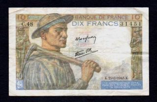 10 Francs 25 - 3 - 1943 Wwii Banque De France photo