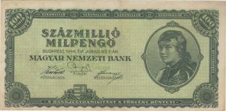1946 100 Trillion Pengo Hungary Currency Unc Banknote Note Money Bank Bill Cash photo