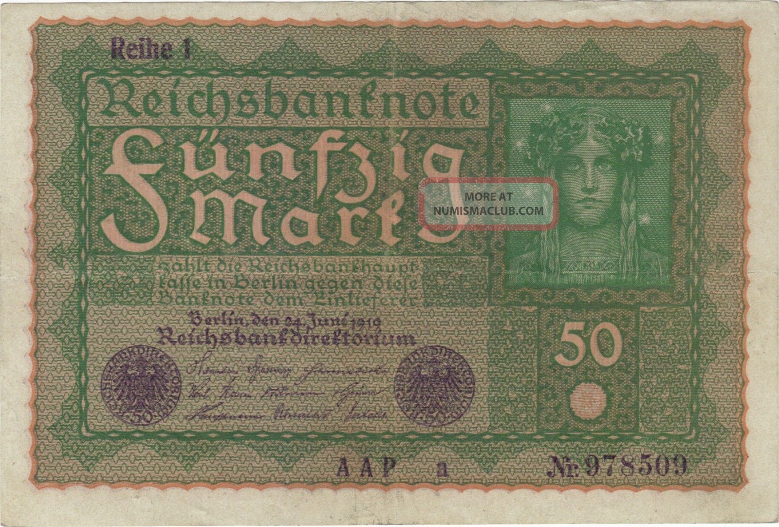 1919 50 Mark Germany Reichsbanknote Currency Note German Banknote Bill Money Europe photo