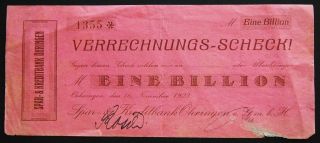 Oehringen 1 Trillion Mark 1923 W/hand Signature Germany Hyperinflation Notgeld photo
