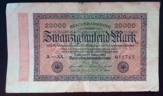 German 20000 Mark Reichsbanknote 1923 Germany Old Money Marks photo