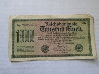 Vintage German Reichsbanknote Berlin Paper Money 1923 1000 Mark Tausend photo