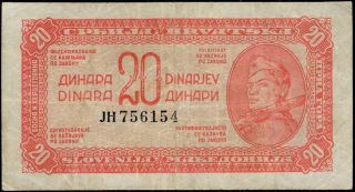 Yugoslavia 20 Dinara - Dinars 1944 Vf Scarce Banknote photo