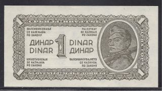 Yugoslavia 1944 - 1 Dinar,  Thick Watermarked Paper.  Uncirculated.  Pick 48b photo