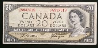 1954 $20 Devil ' S Face Bank Of Canada Banknote - Beattie/coyne - Serial Ce8937519 photo