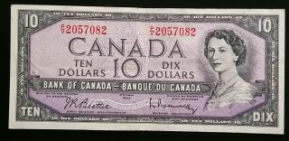 1954 $10 Bank Of Canada Bank Note - Beattie/rasminsky - Serial: P/v2057082 photo