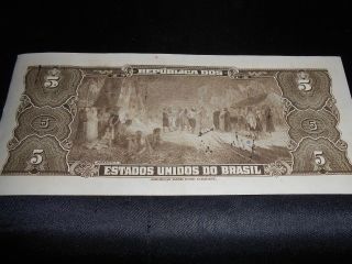 Brazil 5 Cruzeiros 1943 Hand Signed Uncirculated Series 346a photo
