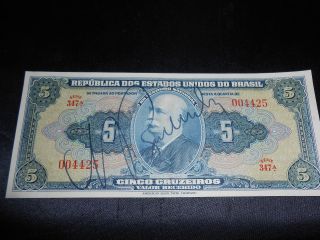 Brazil 5 Cruzeiros 1943 Hand Signed Uncirculated Series 347a photo
