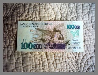 Brazil 100000 Cruzeiros Bank Note.  1990 Unc photo