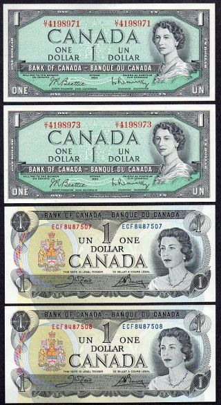 1954 Scarce U/y (2) 1973 (2) $1.  00 Unc 60 Consecutive Beauty Canada Paper Money photo