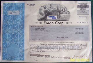 Enron Corporation Stock Certificate - Authentic 4 Shares Dated 1998 photo