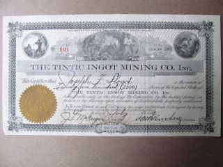1929 The Tintic Ingot Mining Company Inc.  Of Utah Stock Certificate photo