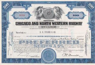 Walker Blue Chicago & North Western Railway Company Stock Certificate Railroad photo
