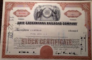 Railroad - Erie - Lackawanna Railroad Company: 5 Shares Common Stock From 1960 photo