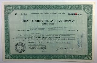 Great Western Oil And Gas Company,  Stock Certificate,  Delaware 1959 photo