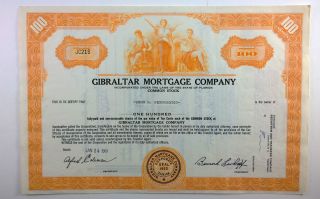 Gibraltar Mortgage Company,  Stock Certificate,  Florida 1961 photo