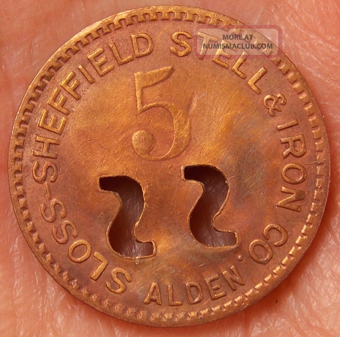 Vintage Sloss - Sheffield Stell & Iron Co.  Alden 5 Merch Only Orco Token Scrip Stocks & Bonds, Scripophily photo