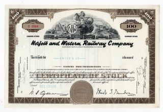 Norfolk And Western Railway Company Stock Certificate photo