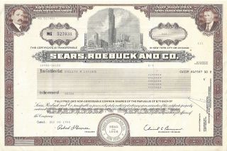 Sears,  Roebuck Common Share Stock Certificate 1988.  Chicago Skyline photo