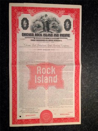 Il.  1948 Chicago,  Rock Island And Pacific Railroad Company $50 4 Specimen Bond photo