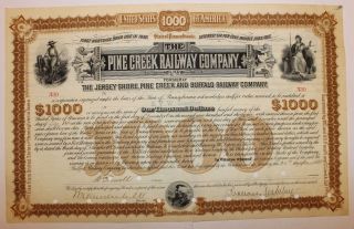 1885 Pine Creek Railway $1000 Bond Signed By W.  K.  Vanderbilt & Chauncey Depew photo