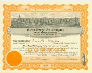 1925 Stock Certificate Glenn - Osage Oil Company – Grand Rapids photo
