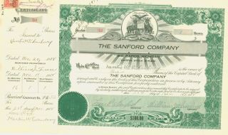 1918 Stock Certificate - The Sanford Company - Big Rapids,  Michigan photo