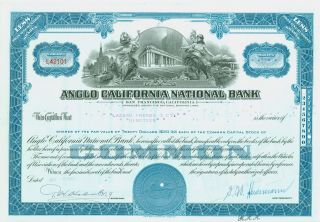 1955 Calif.  Stock Certificate - Angelo California National Bank,  San Francisco photo