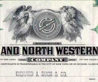 1952 Green Chicago & North Western Railway Company Stock Certificate Railroad photo