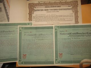 4 1916 National Cash Voucher Corporation Shares Of Stock & Warrant W.  N.  Perrin photo