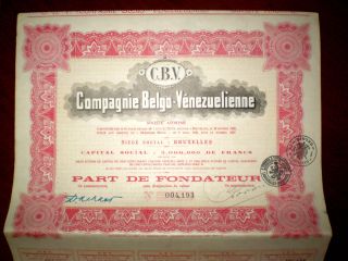 Venezuela - Belgium Compagnie Belgo - Vénezuelienne 1928,  Share Certificate photo