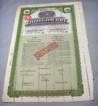 100 Pounds Czechoslovak State Loan 1922 1 photo