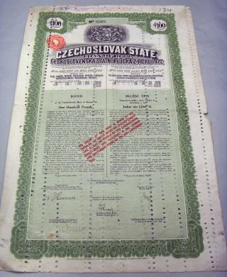 100 Pounds Czechoslovak State Loan 1922 photo