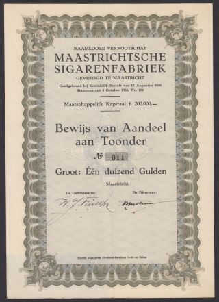 Netherlands 1928 Bond With Coupons Maastrichtsche Sigarenfabriek. .  R4012 photo