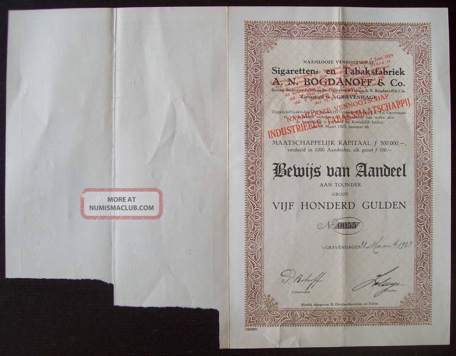 Netherlands 1923 Bond With Coupons Bogdanoff Tabaksfabriek St - Gravenhage.  R4024 World photo
