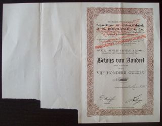 Netherlands 1923 Bond With Coupons Bogdanoff Tabaksfabriek St - Gravenhage.  R4024 photo