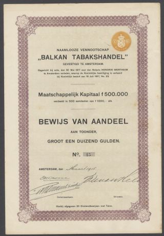 Netherlands 1918 Bond With Coupons Balkan Tabaks Handel Amsterdam. .  R4017 photo
