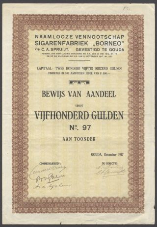 Netherlands 1917 Bond With Coupons Sigarenfabriek Borneo Spruijt Gouda.  R4025 photo
